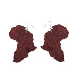Women's Afrocentric Africa Map Text Wood Dangle Earrings Wooden Geometric Pendant Pierced Jewelry-brown map
