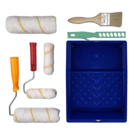 LUMITRRA Paint Roller Set 9 Pieces with 7 Inch Paint Tray, Paint Stirrer, Brush, 2 Sponge Rollers (16.5 cm), 2 Sponge Rollers (10.5 cm), 2 Paint Roller Hangers for Painting and Renovation of Household