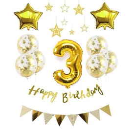 Happy Birthday Balloons, Star Balloons, Aluminum, Numbers (3), Children's Birthday Parties, Luxurious, Birthday Decoration, Gold (yj-xx03)