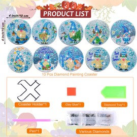 10Pcs Christmas Acrylic Diamond Painting Coasters Set Gnome And Blue Christmas Designs Coasters For Crafters Diy Enthusiasts Art Lovers Holiday Decorators Families Children Adults (Old Man Gnome)