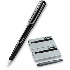 Lamy Safari Fountain Pen, Nib: F, Black + 10 Patronen Schwarz, Füllfederhalter Safari