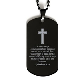 Ephesians 4 29 Necklace - Ephesians 4:29 Bible Verse Dog Tag Necklace for Men - Christian Bible Gifts for Women - Scripture with Cross - Religious, Inspirational Gifts for Him Her