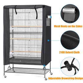 Parrot Cage Cover Washable Good Night Bird Cage Cover Waterproof Parrot Cage Cover Blackout for Home Use (Black)