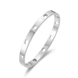 Philip Jones Stainless Steel Heart Bangle (7 Inch)