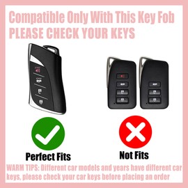 Rayslesan Key Fob Cover with Leather Holder Compatible with Airtag/RFID,Compatible with Lexus GX ES NX RC LC LS UX,RFID Protector,Car Key Accessories(4-Button, Gold Red)