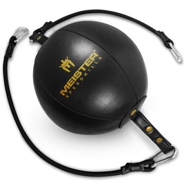 Meister SpeedKills Double-End Leather Speed Bag w/Bungees & Lightweight Latex Bladder - Black - Large (9.0")
