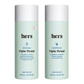 hers Triple Threat Shampoo & Conditioner Set - Biotin, Saw Palmetto, & Pumpkin Seed Oil Formula - Thickens & Hydrates - Color-Safe, Paraben-Free, Vegan - Napa Rose Scent - 6.4 Fl Oz, 2 Count