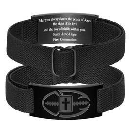 KLIFOWDY Graduation Gifts for Him Bracelets for Men Boys Football Cross Bracelet Elastic Strap Stainless Steel Adjustable Bible Verse Bracelets Baptism Christian Jewelry Graduation Gifts