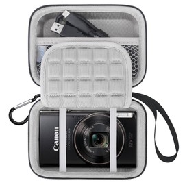 Lacdo Camera Carrying Case for Canon PowerShot ELPH 360/200/185/180/190/350, Sony Cyber-Shot DSC-W830/WX350/WX500/W810/W800 Digital Camera, Hard EVA Protective Camera Storage Trave Bag, Black+Gray