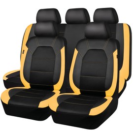 CAR PASS Leather Seat Covers, Breathable Universal Car Seat Cover Full Set for Cute Women Girly,5mm Composite Sponge Inside,Airbag Compatible Fits Most Auto,SUVs,Trucks,Vans(Full Set,Black&Yellow)