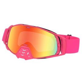 HNJOKE Dirt Bike Goggles, Motorcycle Riding ATV Mountain Bike Windproof Dustproof Goggles for Women Men, Pink Frame Red Lens