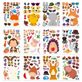 24 Sheets Make-a-Face Stickers, Make Your Own Animal Mix and Match Sticker Sheets, Animal Stickers for Kids, DIY Party Favor Stickers with 24 Animal Designs, Art Craft, Teacher Reward&Gift for Kids