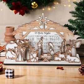 MiniInflat Christmas Wooden Nativity Scene Decorations Set with Base Christmas Nativity Scene Table Decoration Small Figure Nativity Scene for Christmas Party Nativity Scene Christian Indoor