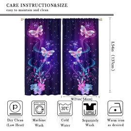 Butterfly Window Curtains,Pink Purple Butterfly Shining Light Blackout Rod Pocket Thermal Drapes Window Treatments for Boys Girls Bedroom Living Room Decor W42xL54in