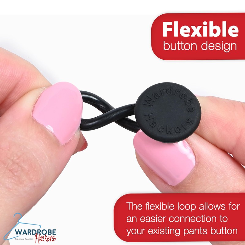 Flexible Waist Extenders for Jeans & Pants, Black (Pack of