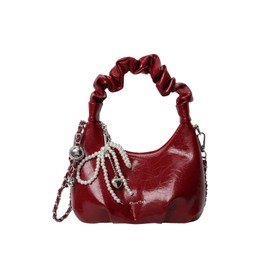 Verdusa Women's Ruched Top Handle Shoulder Handbags Vintage Hobo Bags with Metal Chain Burgundy One Size