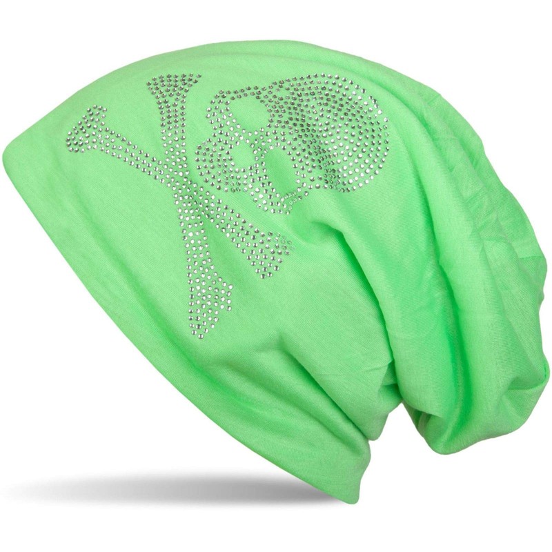 styleBREAKER Classic Beanie Hat with Skull Rhinestone Appliqué, Unisex 04024034,