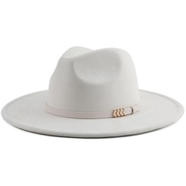 Pro Celia Wide Brim Fedora Hat for Men Women Big Rancher Felt Hat (US, Alpha, One Size, Belt-Ivory)
