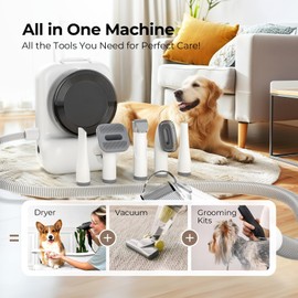 KungFuPet Dog Grooming Vacuum and Dryer, Pet Grooming Vacuum for Dogs with 3 Liter Canister, 15000Pa Suction Dog Vacuum for Shedding Grooming, Extra Space for Storage for 5 Grooming Kits, White