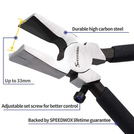 SPEEDWOX Glass Running Pliers With Curved Jaws - Professional Glass Breaking Tool for Stained Work, Key Fob Hardware Install, Mosaics - Black With 2 Pair of Rubber Tips