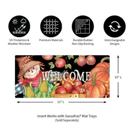 Evergreen Sassafras Harvest Scarecrow Interchangeable Entrance Doormat | Indoor and Outdoor | 22-inches x 10-inches | Non-Slip Backing | All-Season | Low Profile | Home Décor