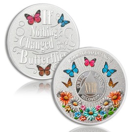 Colorful Sunflower 18 Year Sobriety Coin Butterfly Eighteen Year Sobriety Chip Courage to Change AA Chips and Medallion Silver AA Coin Recovery Anniversary Token Sobriety Gifts for Men Women