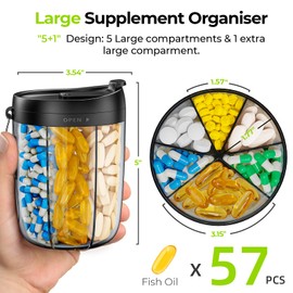 AUVON Pill Dispenser Holds 1 Monthly Vitamins, Supplement Pill Box Easy to Retrieve, Pill Organiser with Anti-Mixing & Wide Openings Designs, Medication Organiser Includes 20 Sticky Labels