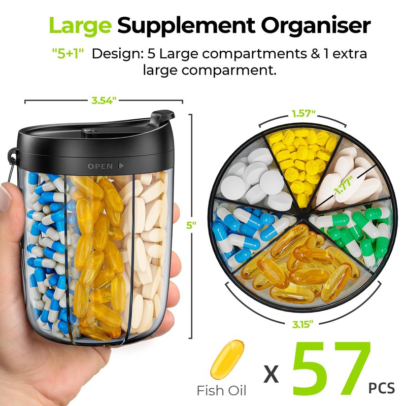 AUVON Pill Dispenser Holds 1 Monthly Vitamins, Supplement Pill Box