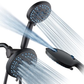 Hotel Spa AquaCare As-Seen-On-TV High Pressure Handheld & Rain 50-mode 3-way Shower Head Combo with Anti-clog Jets, 2-mode Tub & Pet Power Wash, Extra Wall Bracket, 6 ft. Hose, Matte Black