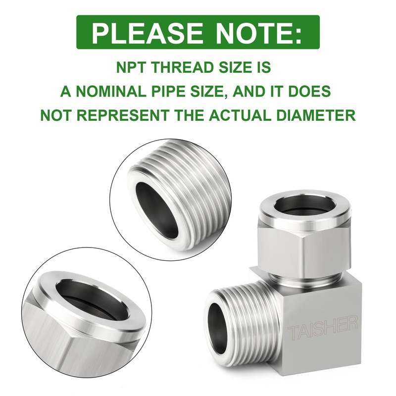 TAISHER 2PCS 304 Stainless Steel Square 90 Degree Compression Tube