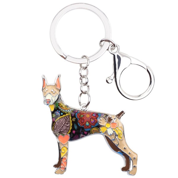 BONSNY Llavero de aleación esmaltada Doberman para mujer, regalo de