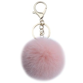 Unpafcxddyig Faux Rabbit Fur Ball Pom Pom Keychain for Car Key Ring Phone Handbag Charm Tote Pendant,han pink