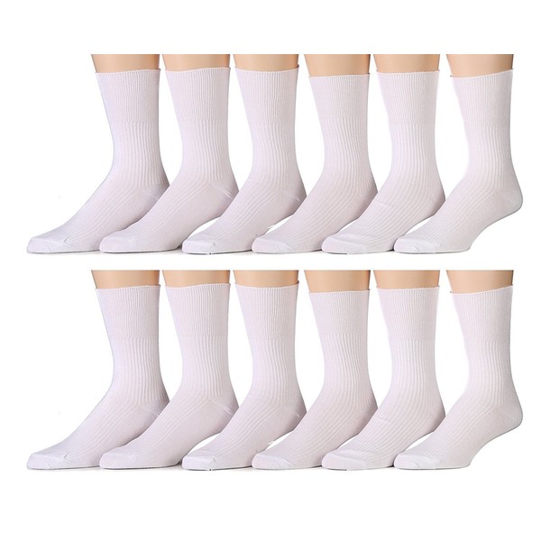 Yacht & Smith Mens or Womens Solid Color Cotton Diabetic Dress Crew Socks, Value Pack (White - 12 Pairs, 10-13)