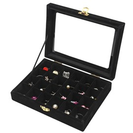 LANTWOO 24 Grids Velvet Glass Ring Earrings Jewelry Box Earrings Organiser Storage Holder Display Case
