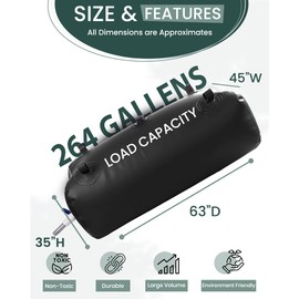 FoundGo 1000L/264gal Water Storage Bladder Emergency Water Storage Tank, Large Capacity Water Containers, Portable Vinyl Water Storage Barrel for Outdoor/Survival/RV/Garden (Black)