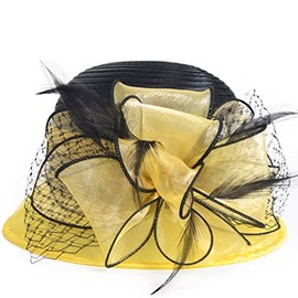Kentucky Church Derby Dress Cloche Hat Sweet Cute Floral Bucket Hats (Yellow)