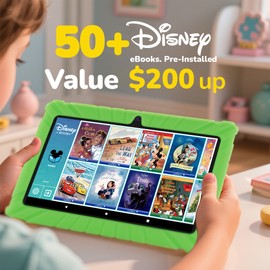 Contixo 7 inch Kids Tablet - V8 Tablet for Kids and Sleeve Bag Bundle, Age 3-7, Pre-Loaded 50+ Disney Storybooks, 32GB, Android 11, Parental Controls, Back to School Gift - Green (Boys & Grils)