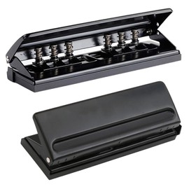 Fhioevt 6 Hole Punch Metal Adjustable DIN A5 A6 A7 Paper Hole Punch with Positioning Marking 6 Sheets Capacity Pocket Hole Punch Binder Puncher for Folder Paper (Black)