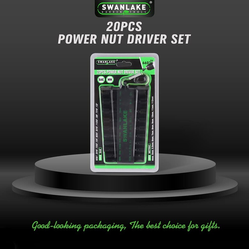 SWANLAKE 20 Pcs Nut Driver Set, 1/4'' Hex Shank Quick-Change