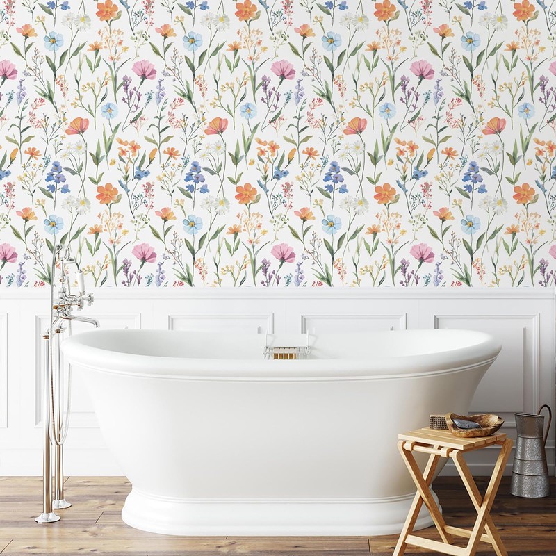 Sevalo Floral Peel and Stick Wallpaper Wildflower Boho Nursery17.3”×78.7”