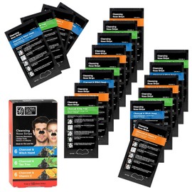 Global Beauty Care Blackhead Removal Nose Strip Variety Pack Deep Pore Cleansing Oil Stains Unclog Pore Charcoal Tea Tree Witch Hazel & Vitamin C For Men Women All Skin Types - 18 Ct / 글로벌 뷰티 케어 블랙헤드 제거 코 스트립 버라이어티 팩 딥 포어 클렌징 기름때 언클로그 모공 숯 티트리 위치 헤이즐 & 비타민 C 남성 여성용 모든 피부 타입 - 18 Ct
