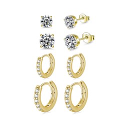 Stud Earrings Set Silver Stud Earrings Small Hoop Sleeper Cartilage Huggie Silver Earrings for Women Girls Men, Silver, Zircon