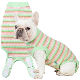 Sebidtco Dog Surgery Recovery Suit for Female Spay Post Surgery,Soft Surgical Recovery Puppy Onesie,Cone Alternative Recovery Bodysuit,Abdominal Wonds Anti Licking Surgery Suit,Striped Green L