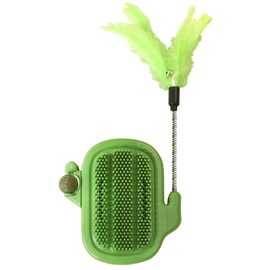 Pet Scratch the Itch, 5 Inch x 5 Inch Plastic Green Self-adhesive Massager Grooming Brushes Tools with Mint Ball for Cats and Dogs (green)