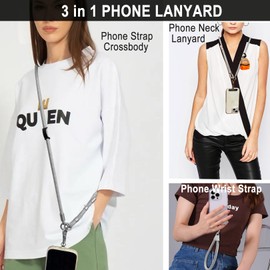 DAOSUN Phone Lanyard CellPhone Strap Crossbody, 3 in 1 Detachable Anti Theft Phone Cross Body Strap for Women Men, Gray-8mm Paracord, 84cm