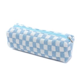 Pencil Case Pen Case Office College School Storage Bag Pouch Holder Box Organizer Makeup Pouch Cosmetic Bag Aesthetic Cute Pencil Case for Girls Boys Kids (Blue and White Grid, One Size)