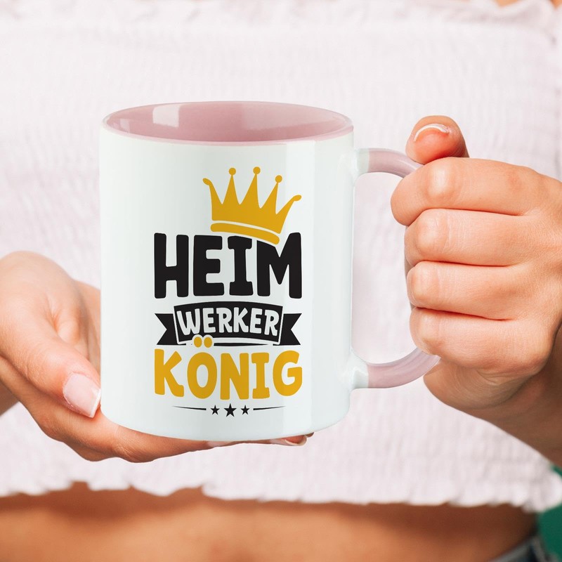 huuraa Kaffeetasse Heimwerker König Teebecher Rosa 330ml mit Motiv für