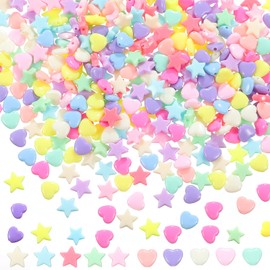 400 Pieces Acrylic Star Beads Heart Beads Pastel Beads Shaped Beads Assorted Multicolor Mix Plastic Pony Beads for DIY Jewelry Making Necklace Rainbow Bracelet (Light Color,9 mm)