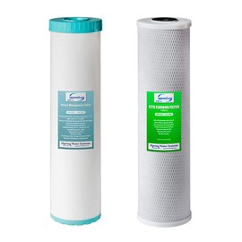 iSpring F2WGB22BM 4.5” x 20” 2-Stage Whole House Water Filter Set Replacement Pack with CTO Carbon Block and Iron & Manganese Reducing Cartridges, Fits WGB22BM, white