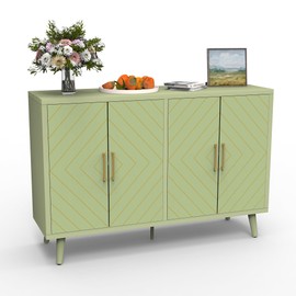 IBXFO Buffet Cabinet with Storage, 47" Modern Sideboard, Wood Storage Cabinet for Kitchen with Doors and Gold Handle, Green